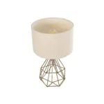 GloboStar® DIAMOND 204-0084 Μοντέρνο Eπιτραπέζιο Φωτιστικό Μονόφωτο 1 x E27 IP20 Χρυσό Μέταλλο με Μπεζ Ύφασμα - Μ24 x Π24 x Υ35cm - Image 5