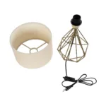 GloboStar® DIAMOND 204-0084 Μοντέρνο Eπιτραπέζιο Φωτιστικό Μονόφωτο 1 x E27 IP20 Χρυσό Μέταλλο με Μπεζ Ύφασμα - Μ24 x Π24 x Υ35cm - Image 9