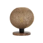 GloboStar® BOWL 204-0087 Μοντέρνο Eπιτραπέζιο Φωτιστικό Μονόφωτο 1 x E27 IP20 Καφέ Ξύλο με Μπεζ Σνοινί - Μ19 x Π19 x Υ22cm - Image 3