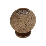 GloboStar® BOWL 204-0087 Μοντέρνο Eπιτραπέζιο Φωτιστικό Μονόφωτο 1 x E27 IP20 Καφέ Ξύλο με Μπεζ Σνοινί - Μ19 x Π19 x Υ22cm - Image 5