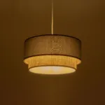 GloboStar® BIGGIE 204-0094 Μοντέρνο Κρεμαστό Φωτιστικό Kαπέλο Μονόφωτο 1 x E27 IP20 Μπλε Ύφασμα με Μπεζ Rattan - Μ30 x Π30 x Υ70cm - Image 2