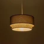 GloboStar® BIGGIE 204-0095 Μοντέρνο Κρεμαστό Φωτιστικό Kαπέλο Μονόφωτο 1 x E27 IP20 Γκρι Ύφασμα με Μπεζ Rattan - Μ30 x Π30 x Υ70cm - Image 2