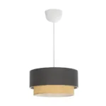 GloboStar® BIGGIE 204-0095 Μοντέρνο Κρεμαστό Φωτιστικό Kαπέλο Μονόφωτο 1 x E27 IP20 Γκρι Ύφασμα με Μπεζ Rattan - Μ30 x Π30 x Υ70cm - Image 3