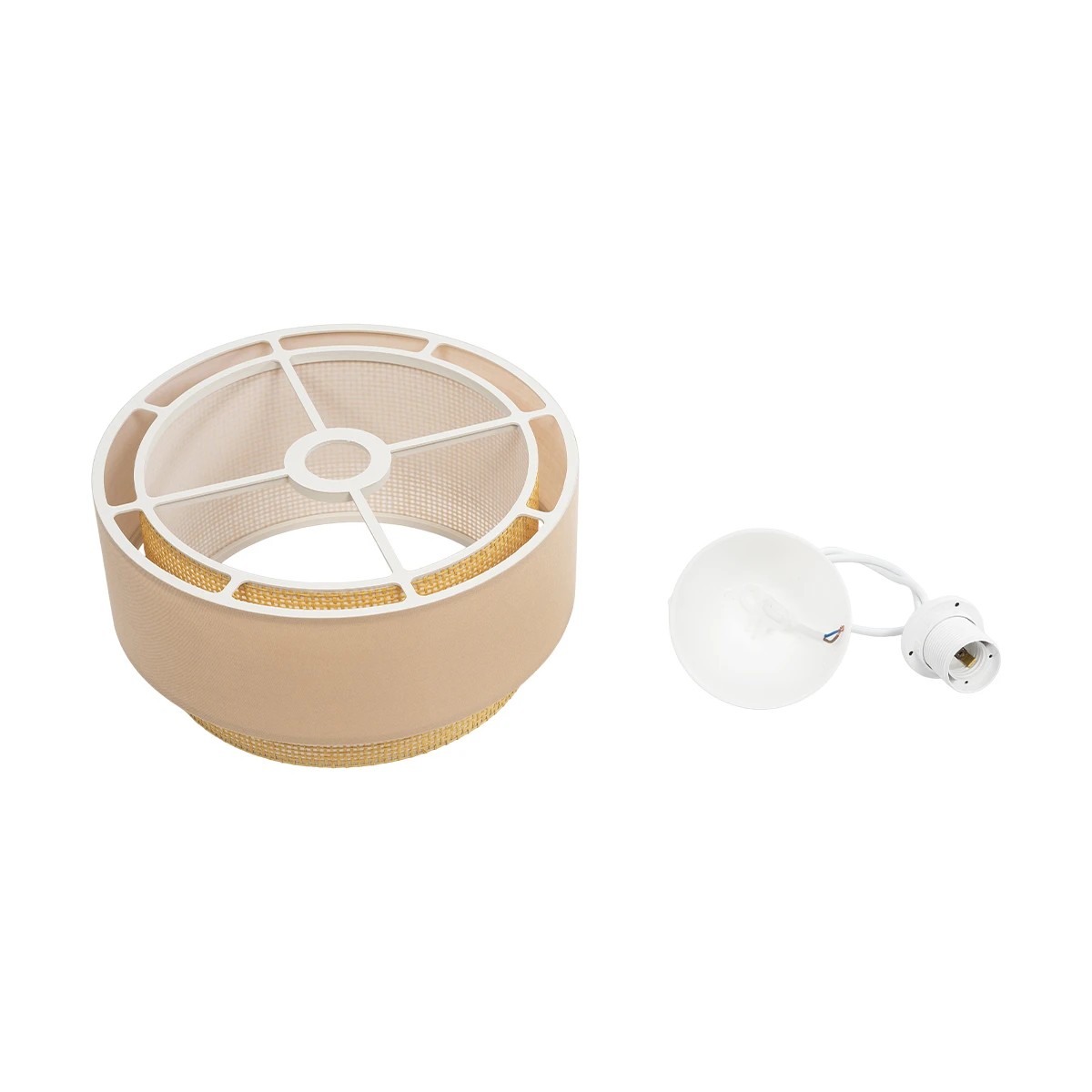 GloboStar® BIGGIE 204-0096 Μοντέρνο Κρεμαστό Φωτιστικό Kαπέλο Μονόφωτο 1 x E27 IP20 Μπεζ Ύφασμα με Μπεζ Rattan - Μ30 x Π30 x Υ70cm - Image 10