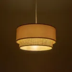 GloboStar® BIGGIE 204-0096 Μοντέρνο Κρεμαστό Φωτιστικό Kαπέλο Μονόφωτο 1 x E27 IP20 Μπεζ  Ύφασμα με Μπεζ Rattan - Μ30 x Π30 x Υ70cm - Image 2