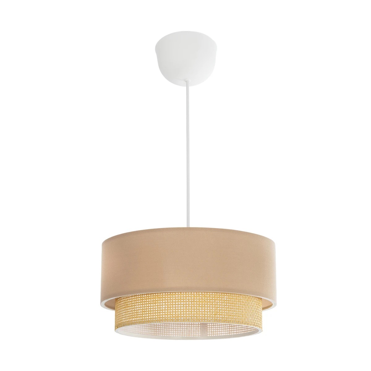 GloboStar® BIGGIE 204-0096 Μοντέρνο Κρεμαστό Φωτιστικό Kαπέλο Μονόφωτο 1 x E27 IP20 Μπεζ Ύφασμα με Μπεζ Rattan - Μ30 x Π30 x Υ70cm - Image 3