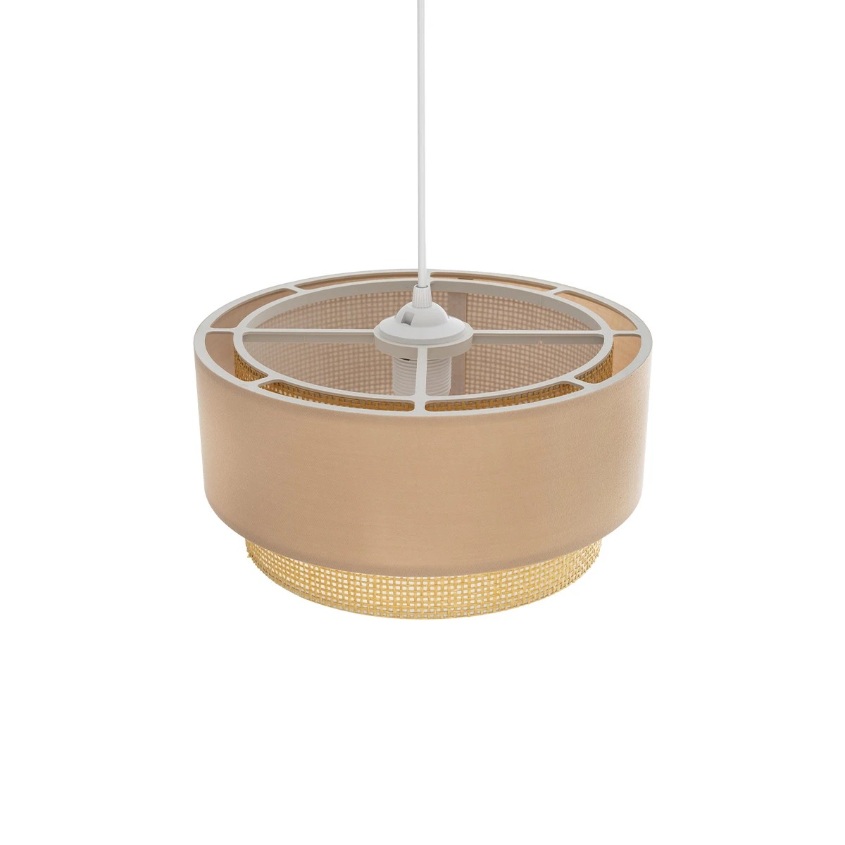 GloboStar® BIGGIE 204-0096 Μοντέρνο Κρεμαστό Φωτιστικό Kαπέλο Μονόφωτο 1 x E27 IP20 Μπεζ Ύφασμα με Μπεζ Rattan - Μ30 x Π30 x Υ70cm - Image 6