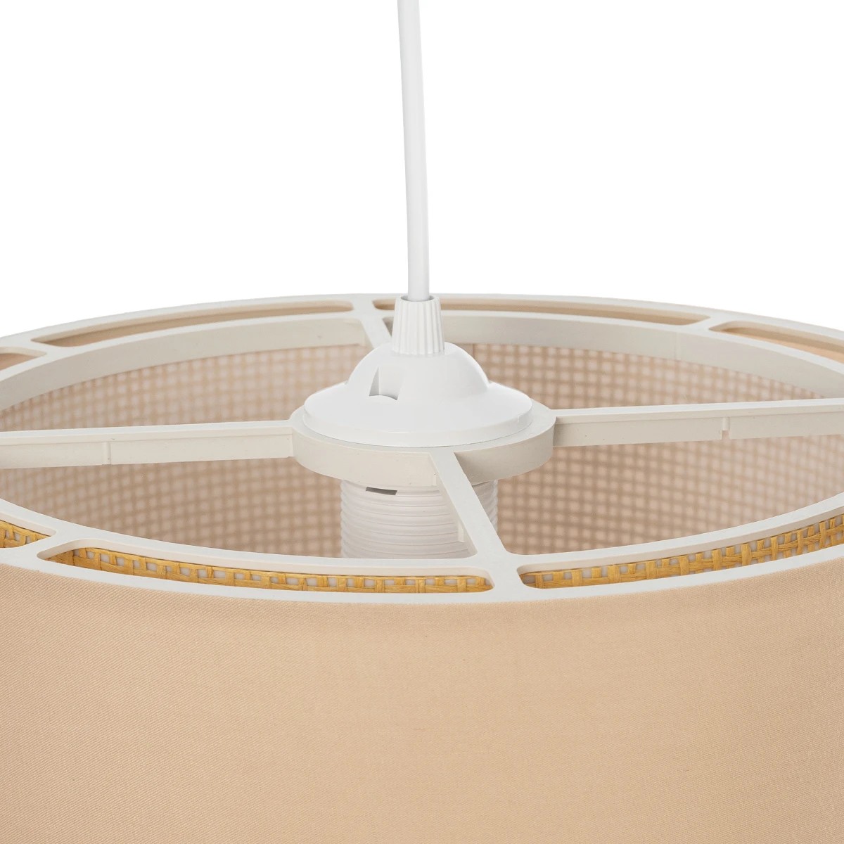 GloboStar® BIGGIE 204-0096 Μοντέρνο Κρεμαστό Φωτιστικό Kαπέλο Μονόφωτο 1 x E27 IP20 Μπεζ Ύφασμα με Μπεζ Rattan - Μ30 x Π30 x Υ70cm - Image 8