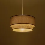 GloboStar® BIGGIE 204-0097 Μοντέρνο Κρεμαστό Φωτιστικό Kαπέλο Μονόφωτο 1 x E27 IP20 Τιρκουάζ  Ύφασμα με Μπεζ Rattan - Μ30 x Π30 x Υ70cm - Image 2