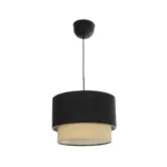 GloboStar® BIGGIE 204-0098 Μοντέρνο Κρεμαστό Φωτιστικό Kαπέλο Μονόφωτο 1 x E27 IP20 Μαύρο Ύφασμα με Μπεζ Rattan - Μ30 x Π30 x Υ70cm - Image 3