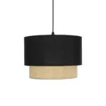 GloboStar® BIGGIE 204-0098 Μοντέρνο Κρεμαστό Φωτιστικό Kαπέλο Μονόφωτο 1 x E27 IP20 Μαύρο Ύφασμα με Μπεζ Rattan - Μ30 x Π30 x Υ70cm - Image 4