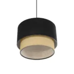 GloboStar® BIGGIE 204-0098 Μοντέρνο Κρεμαστό Φωτιστικό Kαπέλο Μονόφωτο 1 x E27 IP20 Μαύρο Ύφασμα με Μπεζ Rattan - Μ30 x Π30 x Υ70cm - Image 5