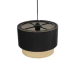 GloboStar® BIGGIE 204-0098 Μοντέρνο Κρεμαστό Φωτιστικό Kαπέλο Μονόφωτο 1 x E27 IP20 Μαύρο Ύφασμα με Μπεζ Rattan - Μ30 x Π30 x Υ70cm - Image 6
