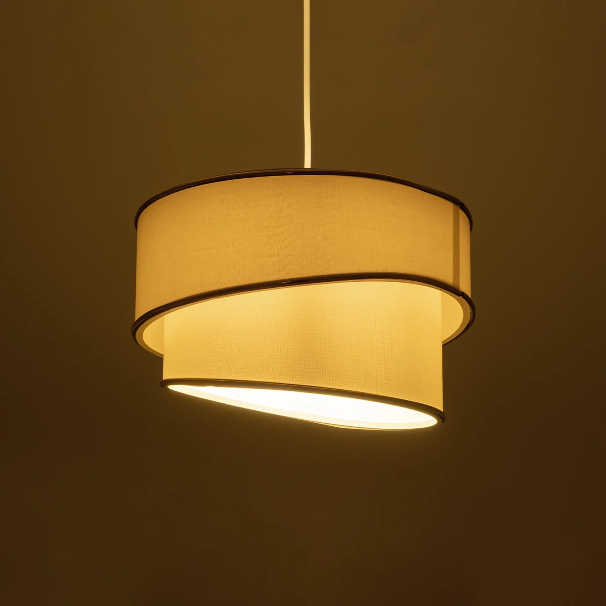 GloboStar® CYCLOP 204-0102 Μοντέρνο Κρεμαστό Φωτιστικό Kαπέλο Μονόφωτο 1 x E27 IP20 Μπεζ & Λευκό Ύφασμα - Μ30 x Π30 x Υ70cm - Image 2