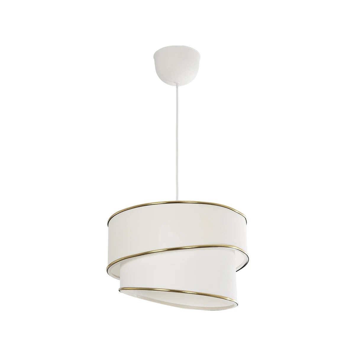 GloboStar® CYCLOP 204-0102 Μοντέρνο Κρεμαστό Φωτιστικό Kαπέλο Μονόφωτο 1 x E27 IP20 Μπεζ & Λευκό Ύφασμα - Μ30 x Π30 x Υ70cm - Image 3