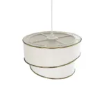 GloboStar® CYCLOP 204-0102 Μοντέρνο Κρεμαστό Φωτιστικό Kαπέλο Μονόφωτο 1 x E27 IP20 Μπεζ & Λευκό Ύφασμα - Μ30 x Π30 x Υ70cm - Image 6