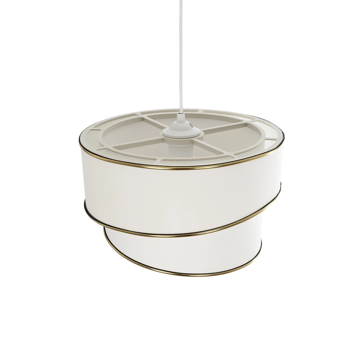 GloboStar® CYCLOP 204-0102 Μοντέρνο Κρεμαστό Φωτιστικό Kαπέλο Μονόφωτο 1 x E27 IP20 Μπεζ & Λευκό Ύφασμα - Μ30 x Π30 x Υ70cm - Image 6