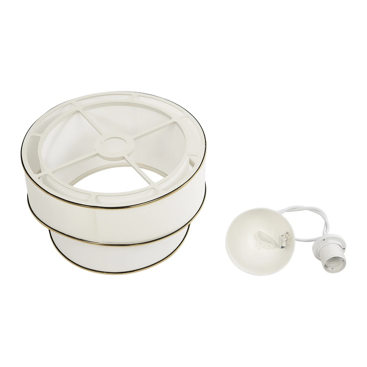 GloboStar® CYCLOP 204-0102 Μοντέρνο Κρεμαστό Φωτιστικό Kαπέλο Μονόφωτο 1 x E27 IP20 Μπεζ & Λευκό Ύφασμα - Μ30 x Π30 x Υ70cm - Image 9