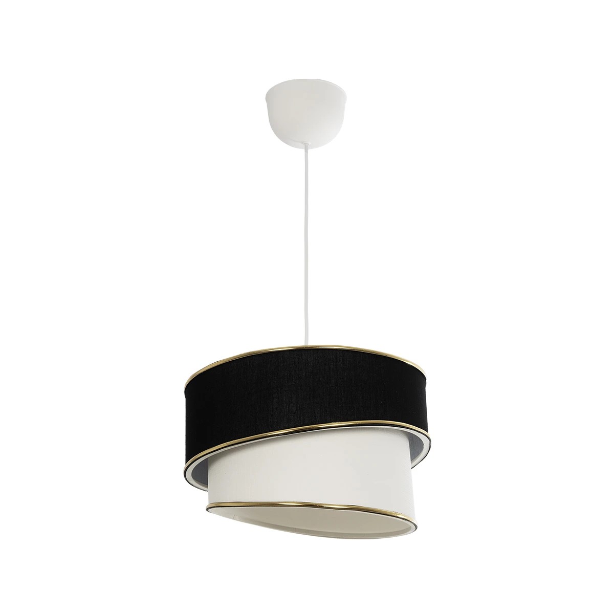 GloboStar® CYCLOP 204-0103 Μοντέρνο Κρεμαστό Φωτιστικό Kαπέλο Μονόφωτο 1 x E27 IP20 Μαύρο & Λευκό Ύφασμα - Μ30 x Π30 x Υ70cm - Image 3