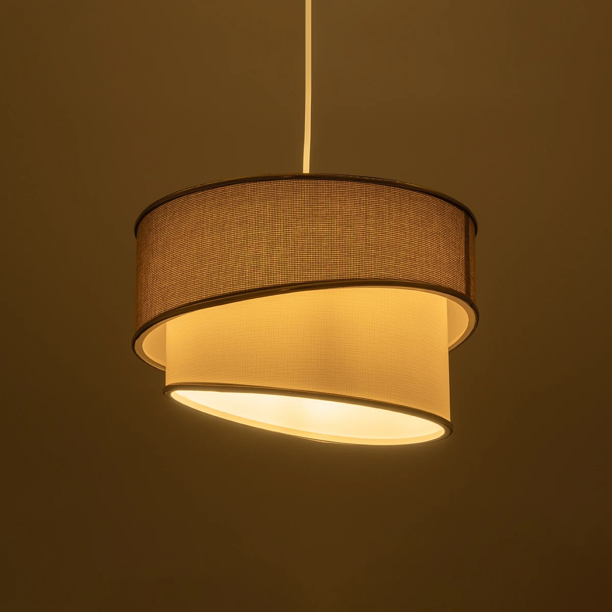 GloboStar® CYCLOP 204-0104 Μοντέρνο Κρεμαστό Φωτιστικό Kαπέλο Μονόφωτο 1 x E27 IP20 Μπεζ & Άσπρο Ύφασμα - Μ30 x Π30 x Υ70cm - Image 2