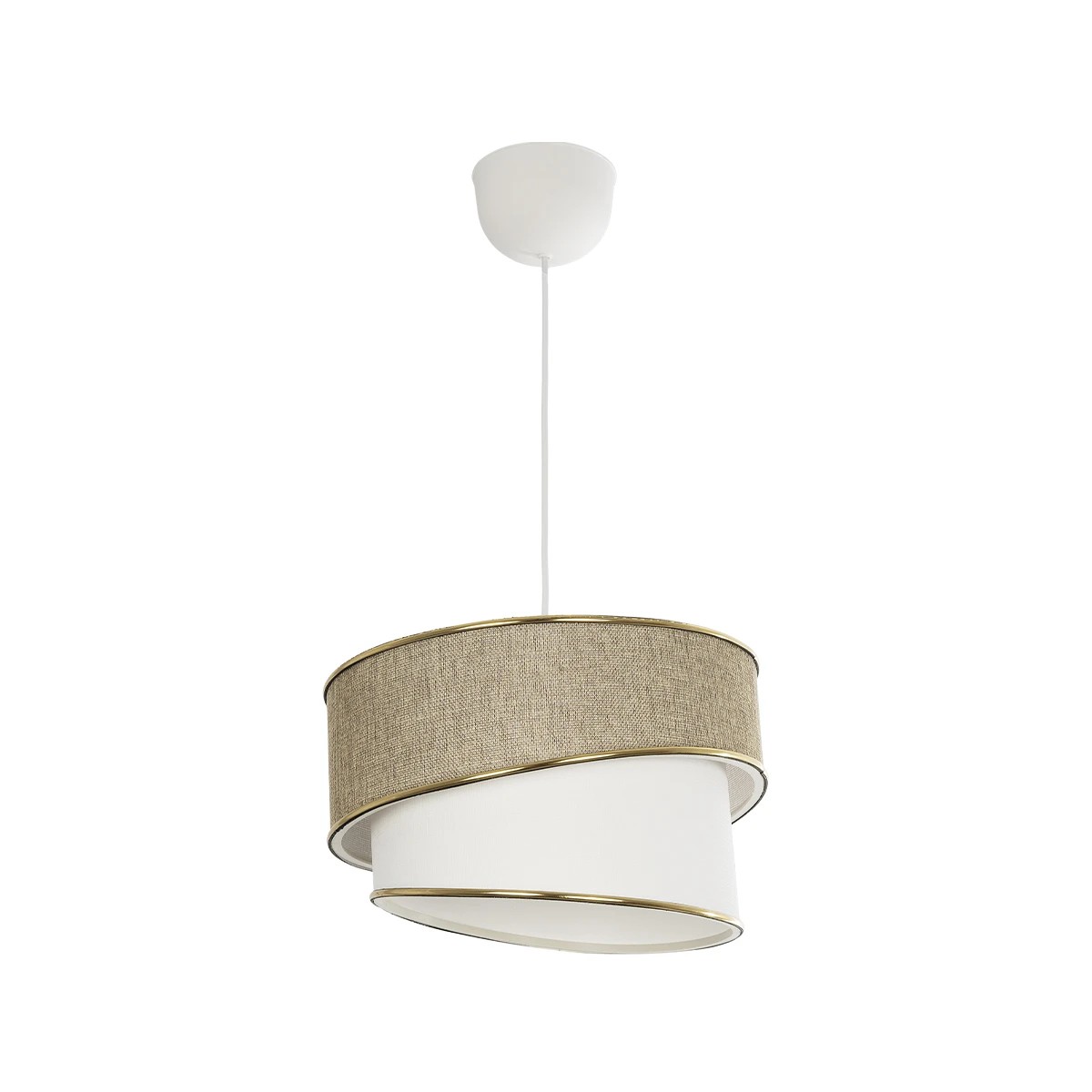 GloboStar® CYCLOP 204-0104 Μοντέρνο Κρεμαστό Φωτιστικό Kαπέλο Μονόφωτο 1 x E27 IP20 Μπεζ & Άσπρο Ύφασμα - Μ30 x Π30 x Υ70cm - Image 3