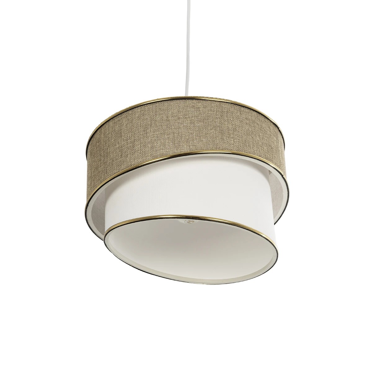 GloboStar® CYCLOP 204-0104 Μοντέρνο Κρεμαστό Φωτιστικό Kαπέλο Μονόφωτο 1 x E27 IP20 Μπεζ & Άσπρο Ύφασμα - Μ30 x Π30 x Υ70cm - Image 5