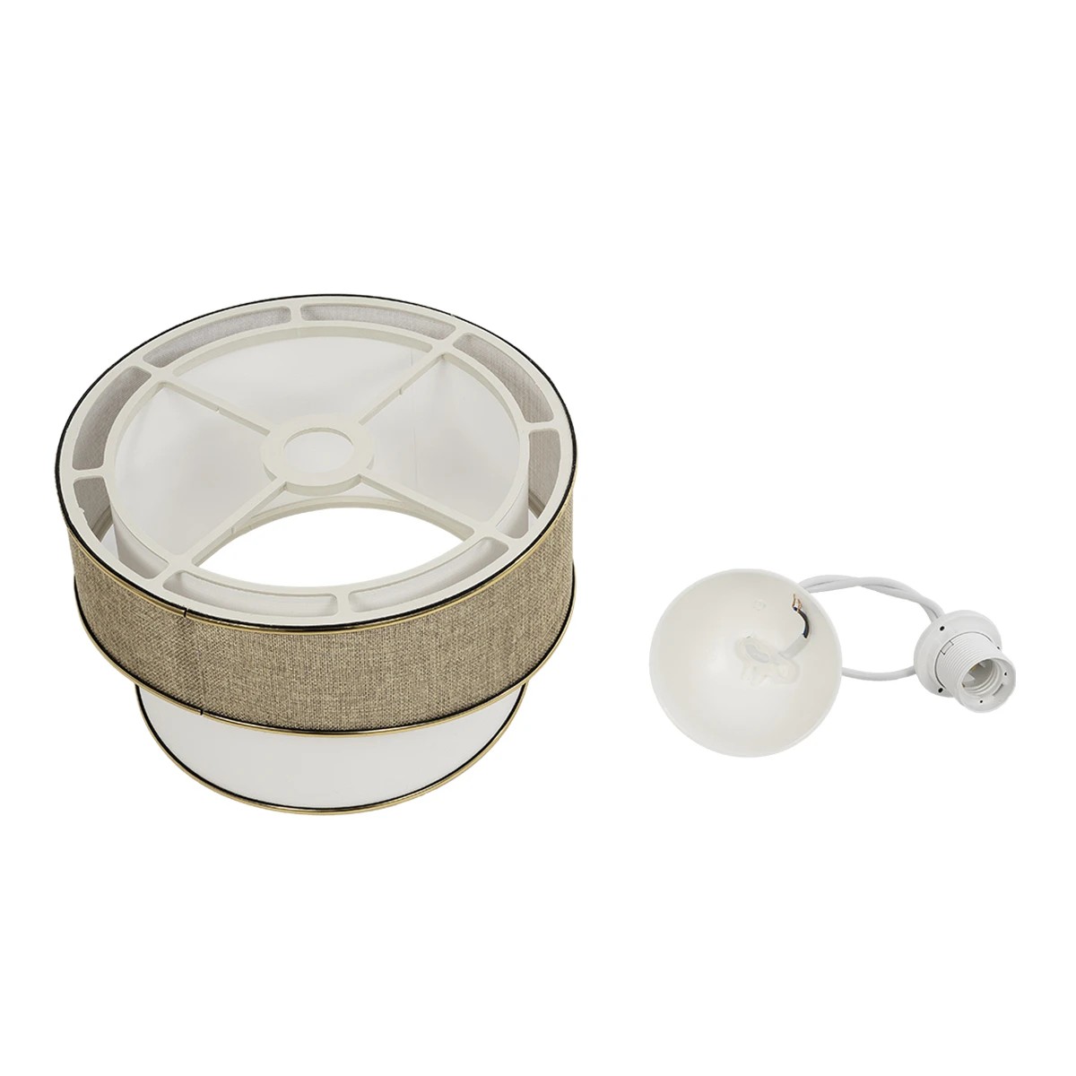 GloboStar® CYCLOP 204-0104 Μοντέρνο Κρεμαστό Φωτιστικό Kαπέλο Μονόφωτο 1 x E27 IP20 Μπεζ & Άσπρο Ύφασμα - Μ30 x Π30 x Υ70cm - Image 9