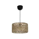 GloboStar® POMEGRANDE 204-0158 Boho Κρεμαστό Φωτιστικό Kαπέλο Μονόφωτο 1 x E27 IP20 Μπεζ Rattan με Καφέ Ξυλο - Μ30 x Π30 x Υ16cm - Image 3