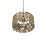 GloboStar® POMEGRANDE 204-0158 Boho Κρεμαστό Φωτιστικό Kαπέλο Μονόφωτο 1 x E27 IP20 Μπεζ Rattan με Καφέ Ξυλο - Μ30 x Π30 x Υ16cm - Image 5