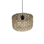 GloboStar® POMEGRANDE 204-0158 Boho Κρεμαστό Φωτιστικό Kαπέλο Μονόφωτο 1 x E27 IP20 Μπεζ Rattan με Καφέ Ξυλο - Μ30 x Π30 x Υ16cm - Image 6