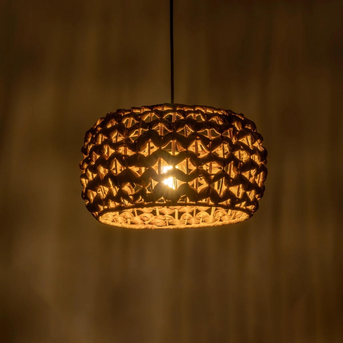 GloboStar® DARIO 204-0159 Boho Κρεμαστό Φωτιστικό Kαπέλο Μονόφωτο 1 x E27 IP20 Καφέ Rattan - Μ29 x Π29 x Υ16cm - Image 2