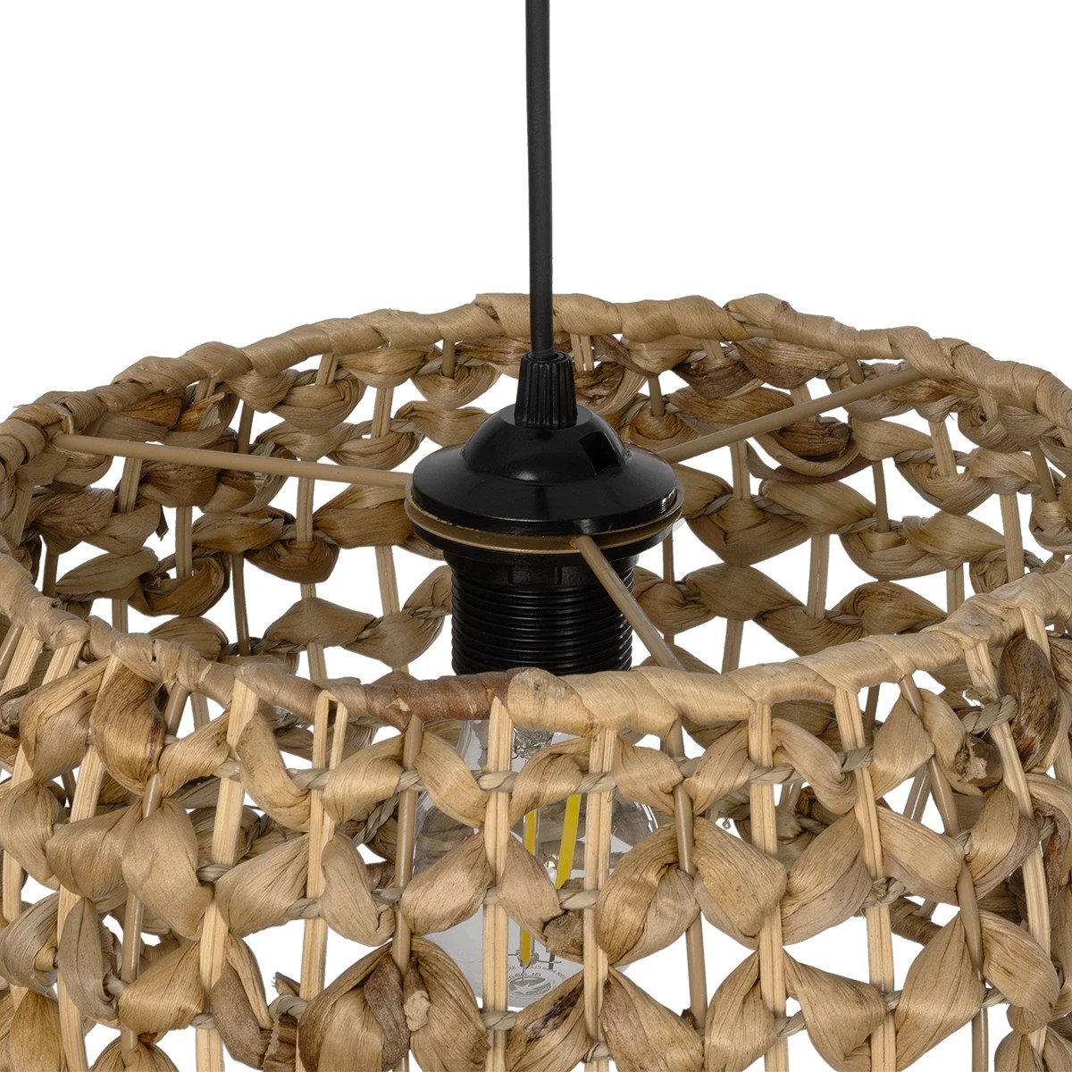 GloboStar® DARIO 204-0159 Boho Κρεμαστό Φωτιστικό Kαπέλο Μονόφωτο 1 x E27 IP20 Καφέ Rattan - Μ29 x Π29 x Υ16cm - Image 8