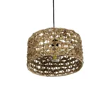 GloboStar® POMEGRANDE 204-0160 Boho Κρεμαστό Φωτιστικό Kαπέλο Μονόφωτο 1 x E27 IP20 Καφέ Rattan - Μ29 x Π29 x Υ16cm - Image 5