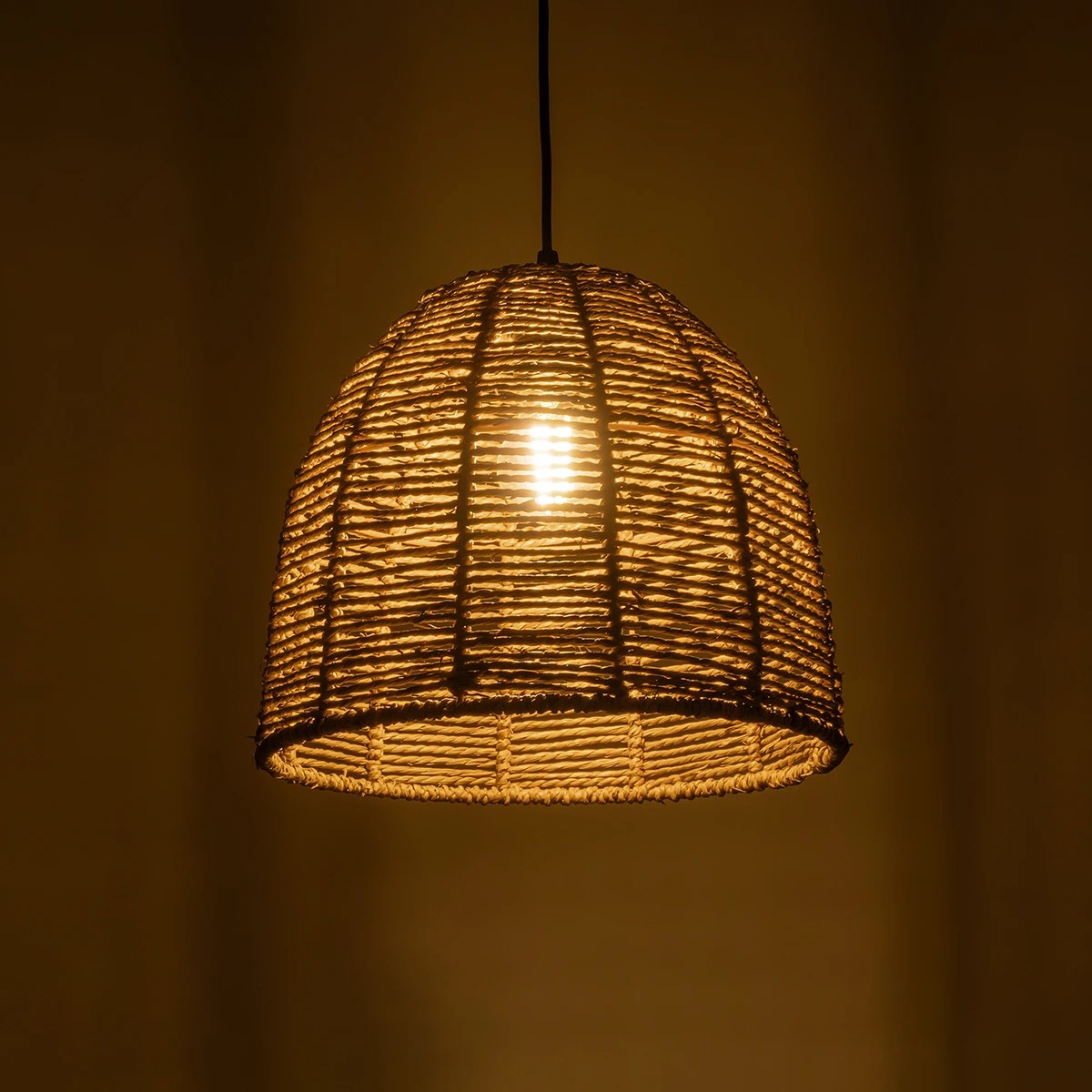 GloboStar® MEKA 204-0162 Boho Κρεμαστό Φωτιστικό Καμπάνα Μονόφωτο 1 x E27 IP20 Καφε Σχοινί - Μ31 x Π31 x Υ26cm - Image 2