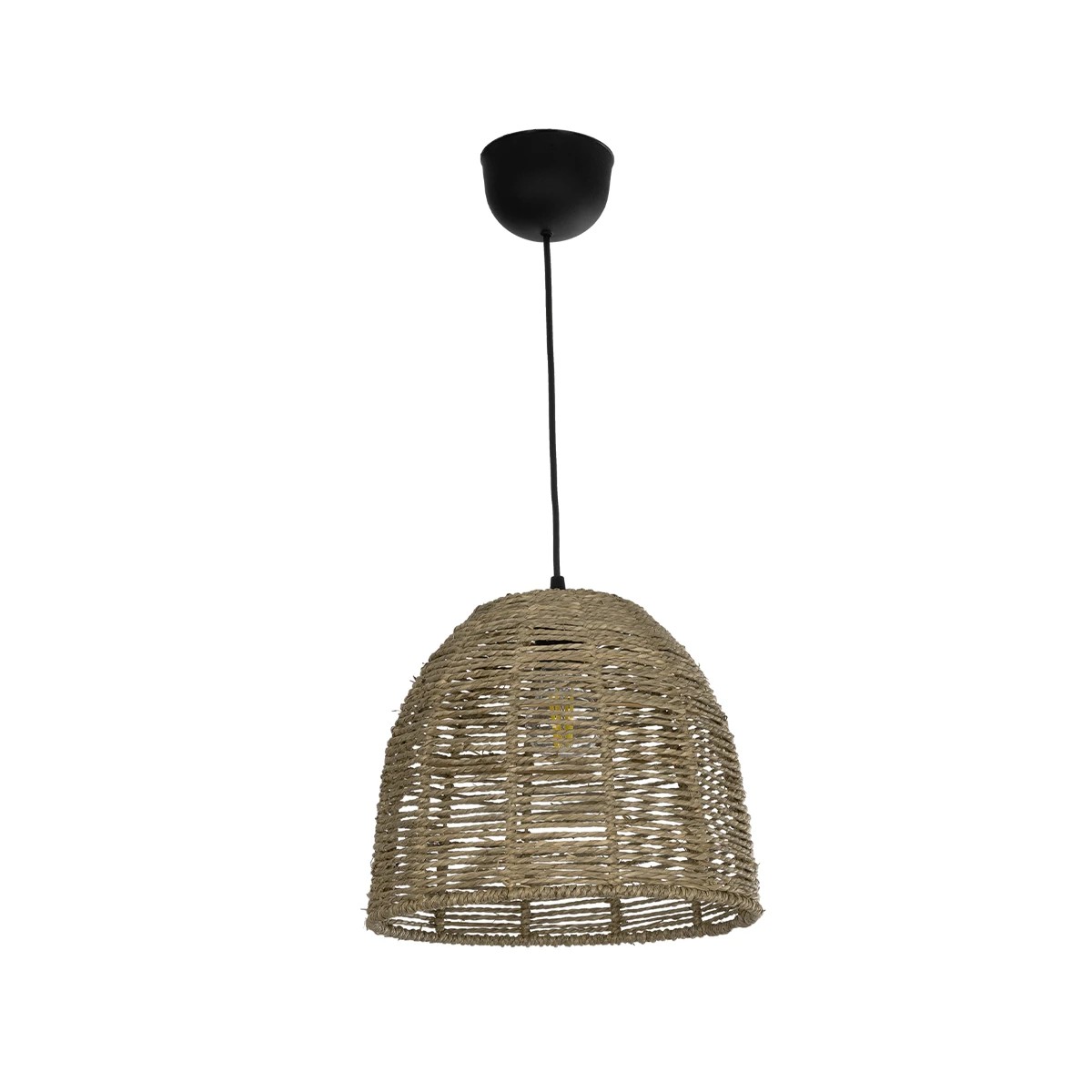 GloboStar® MEKA 204-0162 Boho Κρεμαστό Φωτιστικό Καμπάνα Μονόφωτο 1 x E27 IP20 Καφε Σχοινί - Μ31 x Π31 x Υ26cm - Image 3