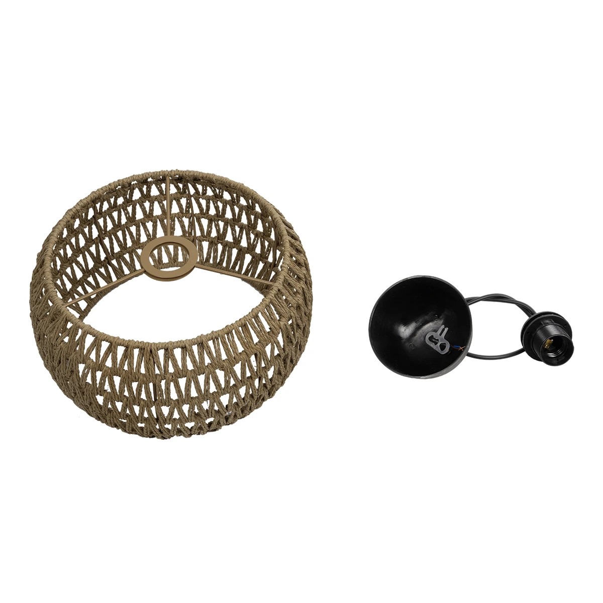 GloboStar® DARIO 204-0168 Boho Κρεμαστό Φωτιστικό Kαπέλο Μονόφωτο 1 x E27 IP20 Καφέ Σχοινί - Μ30 x Π30 x Υ15cm - Image 10