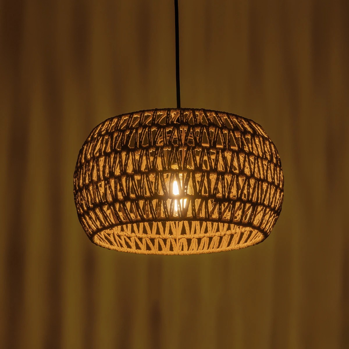 GloboStar® DARIO 204-0168 Boho Κρεμαστό Φωτιστικό Kαπέλο Μονόφωτο 1 x E27 IP20 Καφέ Σχοινί - Μ30 x Π30 x Υ15cm - Image 2