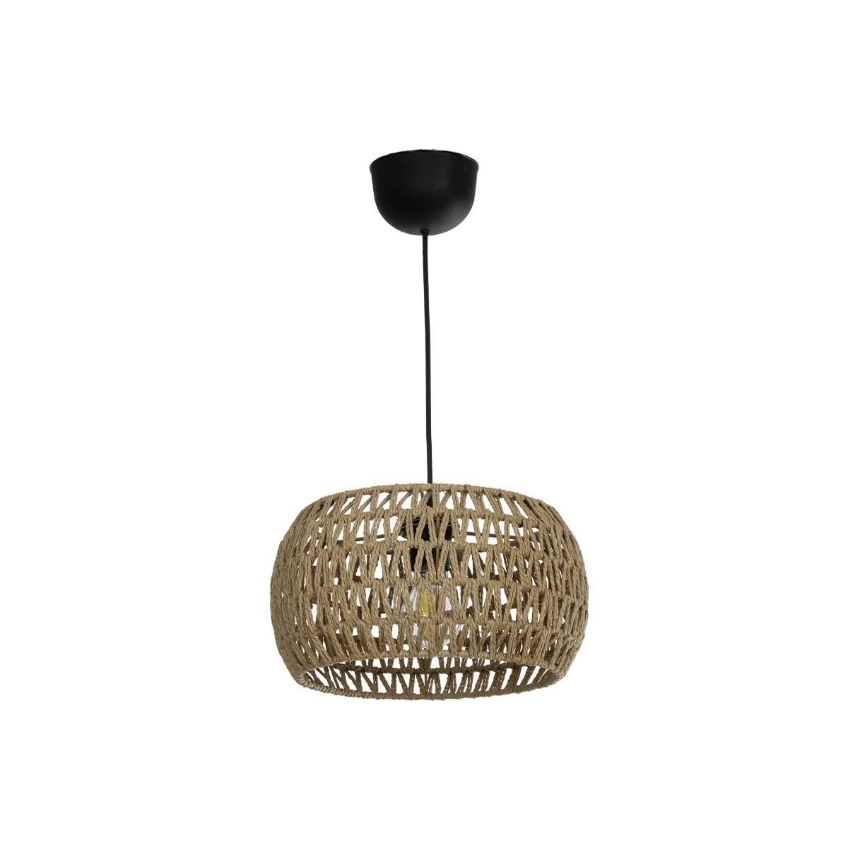 GloboStar® DARIO 204-0168 Boho Κρεμαστό Φωτιστικό Kαπέλο Μονόφωτο 1 x E27 IP20 Καφέ Σχοινί - Μ30 x Π30 x Υ15cm - Image 3