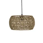 GloboStar® DARIO 204-0168 Boho Κρεμαστό Φωτιστικό Kαπέλο Μονόφωτο 1 x E27 IP20 Καφέ Σχοινί - Μ30 x Π30 x Υ15cm - Image 4