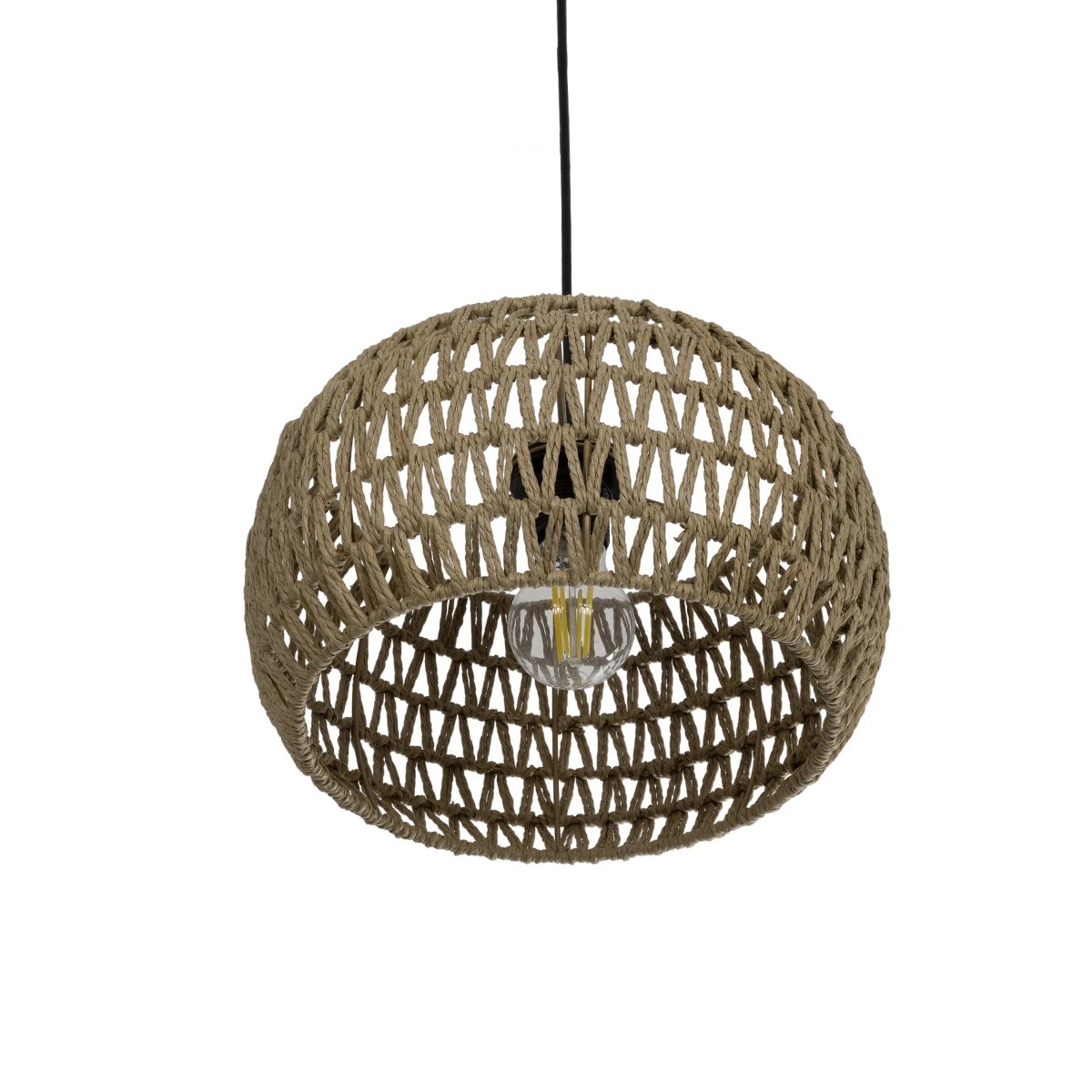 GloboStar® DARIO 204-0168 Boho Κρεμαστό Φωτιστικό Kαπέλο Μονόφωτο 1 x E27 IP20 Καφέ Σχοινί - Μ30 x Π30 x Υ15cm - Image 5