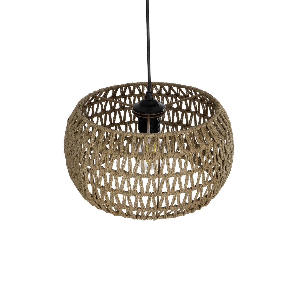 GloboStar® DARIO 204-0168 Boho Κρεμαστό Φωτιστικό Kαπέλο Μονόφωτο 1 x E27 IP20 Καφέ Σχοινί - Μ30 x Π30 x Υ15cm - Image 6