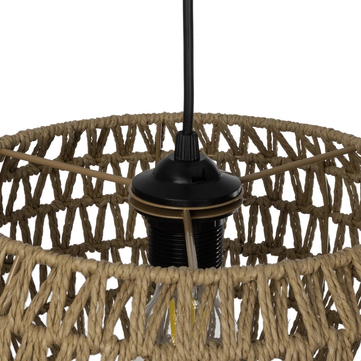 GloboStar® DARIO 204-0168 Boho Κρεμαστό Φωτιστικό Kαπέλο Μονόφωτο 1 x E27 IP20 Καφέ Σχοινί - Μ30 x Π30 x Υ15cm - Image 8