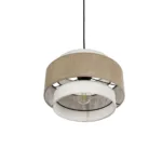GloboStar® SOHO 204-0172 Μοντέρνο Κρεμαστό Φωτιστικό Kαπέλο Μονόφωτο 1 x E27 IP20 Μπεζ & Καφέ Ύφασμα - Μ30 x Π30 x Υ20cm - Image 5