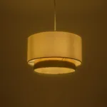 GloboStar® BASIL 204-0173 Μοντέρνο Κρεμαστό Φωτιστικό Kαπέλο Μονόφωτο 1 x E27 IP20 Μπεζ & Χρυσό Ύφασμα - Μ30 x Π30 x Υ20cm - Image 2