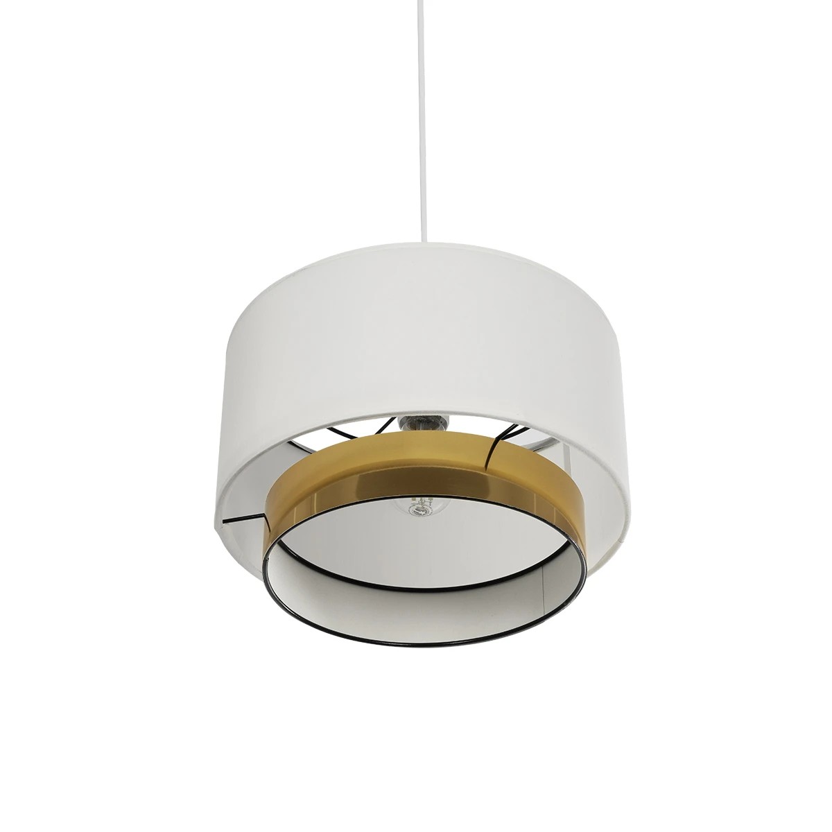 GloboStar® BASIL 204-0173 Μοντέρνο Κρεμαστό Φωτιστικό Kαπέλο Μονόφωτο 1 x E27 IP20 Μπεζ & Χρυσό Ύφασμα - Μ30 x Π30 x Υ20cm - Image 5