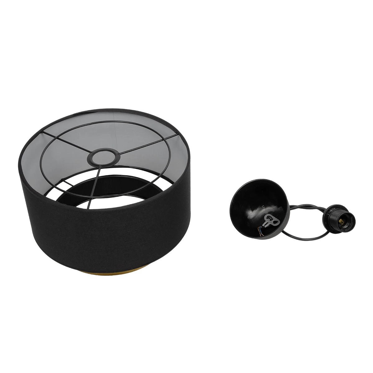 GloboStar® BASIL 204-0174 Μοντέρνο Κρεμαστό Φωτιστικό Kαπέλο Μονόφωτο 1 x E27 IP20 Μαύρο & Χρυσό Ύφασμα - Μ30 x Π30 x Υ20cm - Image 10