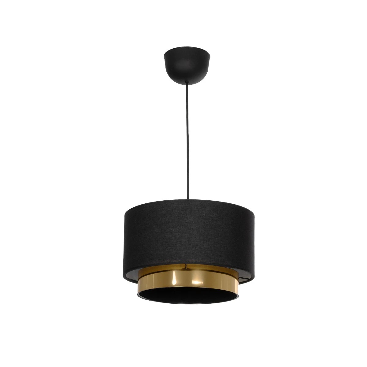 GloboStar® BASIL 204-0174 Μοντέρνο Κρεμαστό Φωτιστικό Kαπέλο Μονόφωτο 1 x E27 IP20 Μαύρο & Χρυσό Ύφασμα - Μ30 x Π30 x Υ20cm - Image 3