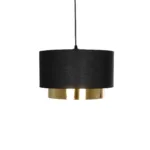 GloboStar® BASIL 204-0174 Μοντέρνο Κρεμαστό Φωτιστικό Kαπέλο Μονόφωτο 1 x E27 IP20 Μαύρο & Χρυσό Ύφασμα - Μ30 x Π30 x Υ20cm - Image 4