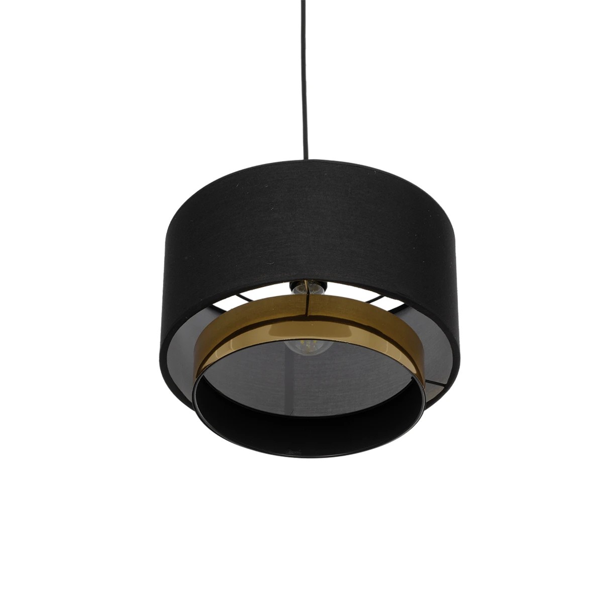 GloboStar® BASIL 204-0174 Μοντέρνο Κρεμαστό Φωτιστικό Kαπέλο Μονόφωτο 1 x E27 IP20 Μαύρο & Χρυσό Ύφασμα - Μ30 x Π30 x Υ20cm - Image 5