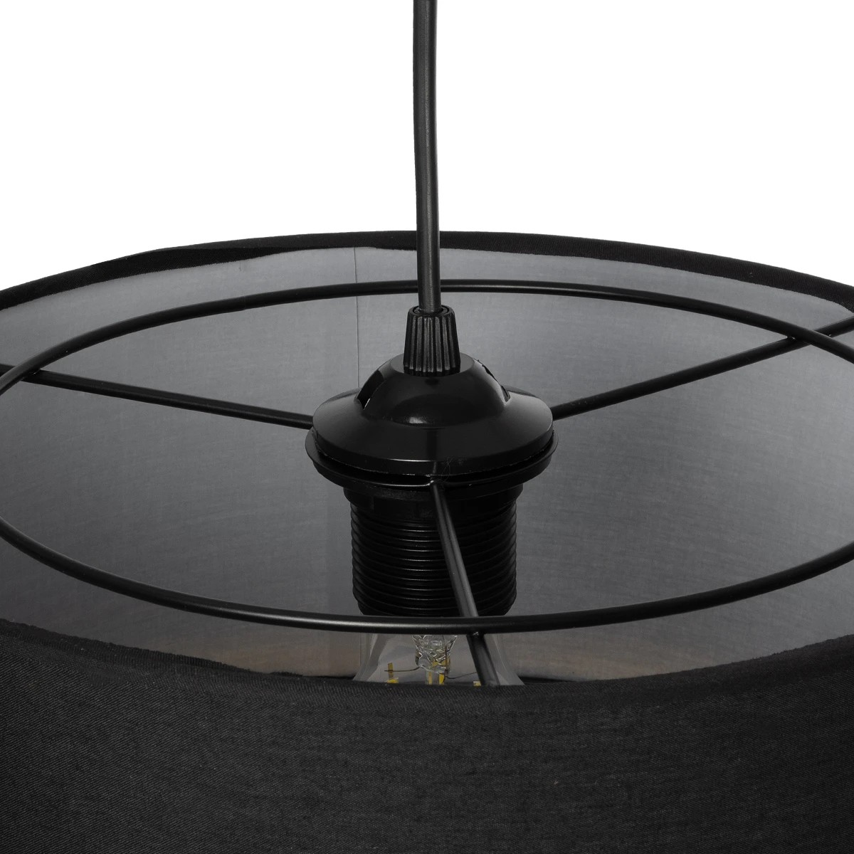 GloboStar® BASIL 204-0174 Μοντέρνο Κρεμαστό Φωτιστικό Kαπέλο Μονόφωτο 1 x E27 IP20 Μαύρο & Χρυσό Ύφασμα - Μ30 x Π30 x Υ20cm - Image 8